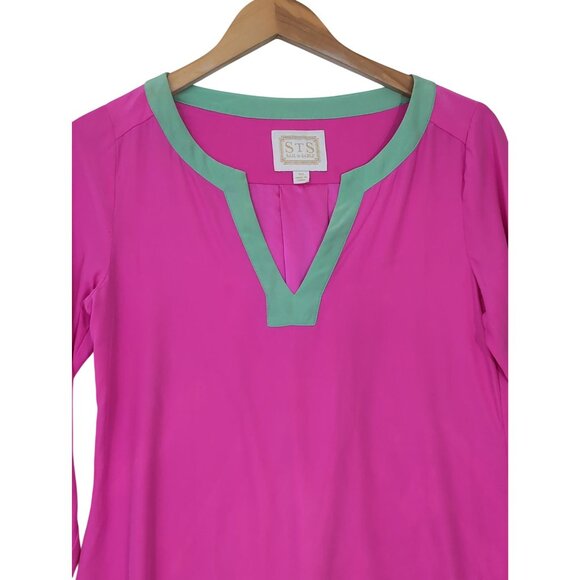 Sail to Sable Silk Tunic Top Womens XS Pink Long Sleeve Preppy Quiet Luxury - Picture 3 of 7